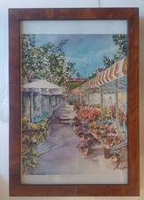 Aquarelle originale, signée Molina Marché aux Fleurs, Nice