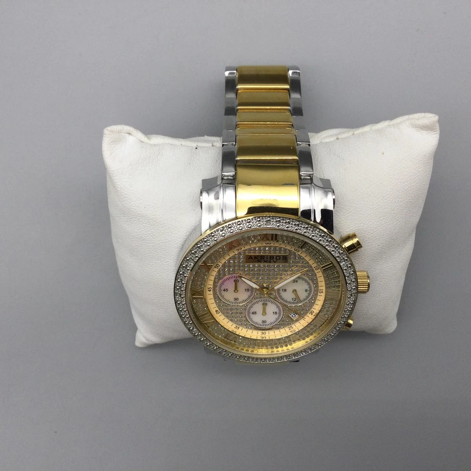 Reloj Cronógrafo Akribos XXIV Hombre 46mm Acento Diamante AK439TT Batería Nueva 8.5" Foto 3 de 4