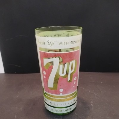 Vintage 7Up 12 Fluid Ounces Green Glass Tumbler  ''Fresh Up'' With Seven-Up