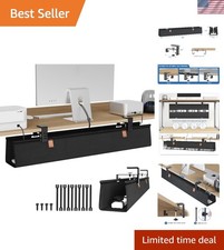 Elegant 40'' No Drill Under Desk Cable Management Tray - Waterproof Black Fabric