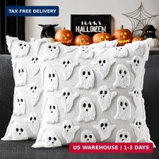 MIULEE White Halloween Pillow Covers Cute Ghost Decor Set of 2 18x18