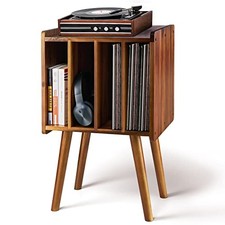Wooden LP Record Player Stand with 4 Cabinets, Holds up to 2-Tier Warm Acacia