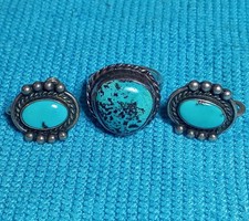 Vintage Sterling Silver & Turquoise Earring &...