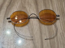Antique Willson Safety Glasses Stamped Orange Colored Lens Curved Wire