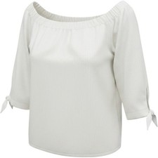 White Cotton Off The Shoulder Tie Sleeve Blouse RN37080
