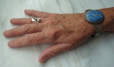 Nice! Vintage Large DENIM LAPIS Lazuli Navajo Sterling SILVER Cuff BRACELET