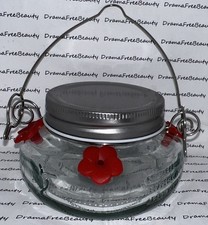 BN Nature's Way Mason Jar Clear Glass Hanging Hummingbird Feeder w/Nectar Recipe