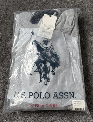 U.S. POLO ASSN. Herren Hoodie Grau melange mit Logo Akzent, Größe L