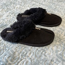 Women s Black Memory Foam / Leather Slippers Size 5-6