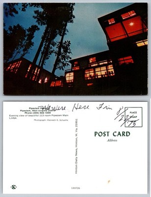 Pipestem Main Lodge WV Postcard - Mid-Century Modern Architecture Night View