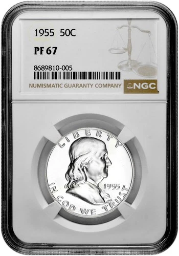 1955 50C Proof Silver Franklin Half Dollar NGC Graded PF 67 in New Holder