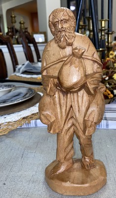 Hand Carved Wooden Man 11  Tall Great work of art lots of details to carvings  ￼