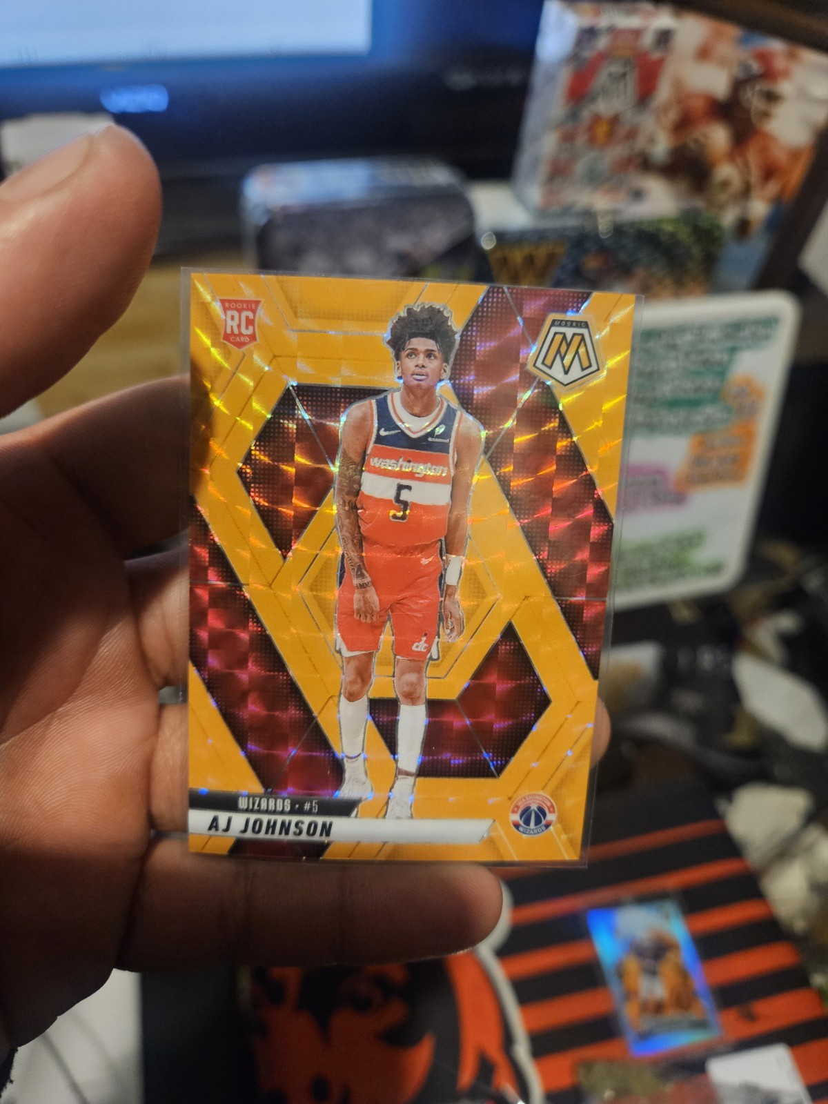 AJ Johnson 2024-25 Panini Mosaic #215 Orange Fluorescent Mosaic #/25