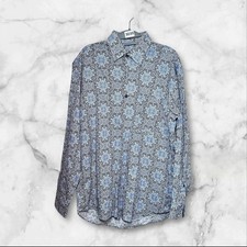 Alan Flusser Shirt Floral Paisley Medallion Button Up Pocket Mens Medium Blue MY
