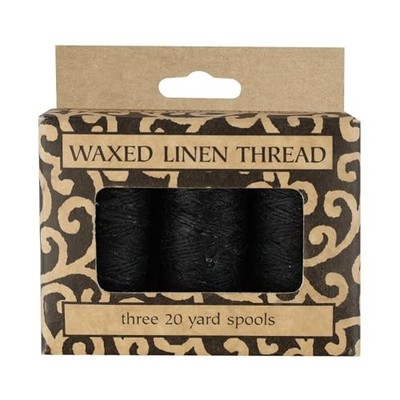 Lineco Waxed Genuine Linen Thread 20 Yards 3 Spools Black BBHM209 LIN-BBHM209