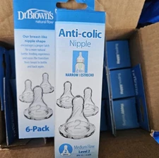 Dr. Brown's Natural Flow Anti-Colic Narrow Nipple Level 2 Medium 3m+ 72 Pack