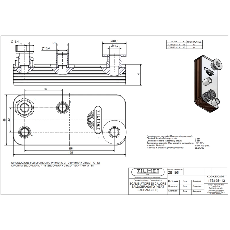 ZILMET SANITARY HEAT EXCHANGER JUNKERS 8716142900 BOILER NOVASTAR 