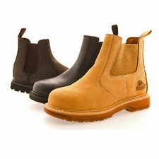 Mens Groundwork Safety Work Leather Dealer Chelsea Boots Steel Toe Cap Size