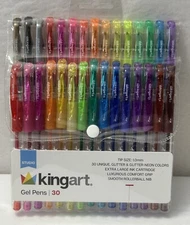 New Kingart Glitter Gel Pens Tip 1.0mm Extra Large Ink Cartridge 30-Pack /Colors