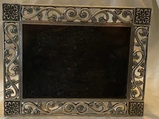 Photo Frame Holds To 5x7-Silvertone Metal ScrollWork-Turquoise Accents-