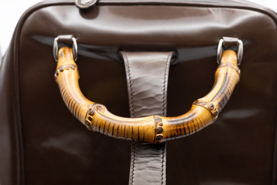 GUCCI Mochila Bambú Nylon Charol Marrón Un Hombro Auténtica Foto 3 de 4