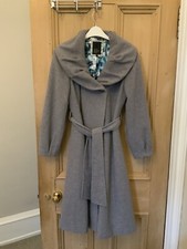 Used Betty Jackson Black Grey Wool& Cashmere Blend Belted Coat Uk 12 Great Con