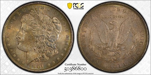 1901 MORGAN DOLLAR PCGS AU58 CAC - VERY PQ!