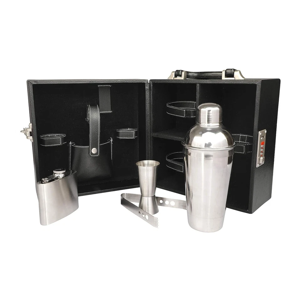 Bar Accessories Mini Bar Set Portable Leatherette Briefcase Travel Kit Gift - Image 2 of 4