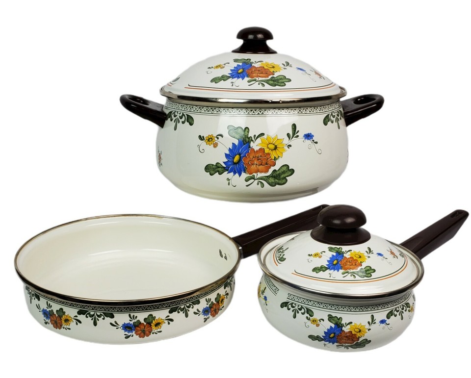 VTG ASTA ENAMELWARE ENAMEL COOKWARE BY FISSLER OLD AMSTERDAM FLORAL