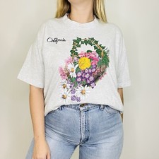 Vintage 90s Single Stitch California Floral Gray Short Sleeve T-Shirt XL Tourist