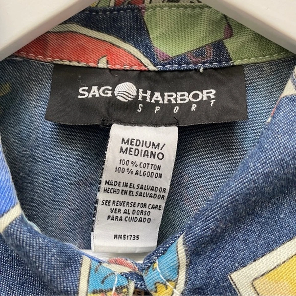 Camisa Sag Harbor Deporte Novedad Retro Vacaciones Denim Cambray Para Hombre Talla Mediana Foto 4 de 4