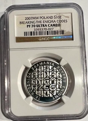 Poland Silver 10 Zlotych 2007 NGC PF 70 Ultra Cameo UNC Enigma Codes