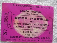 DEEP PURPLE 1973 Original__CONCERT TICKET STUB__Tampa