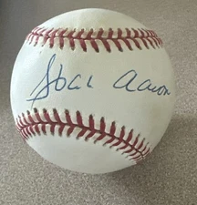 Hank Aaron Signed Baseball Center Sweet Spot Auto Blue Rawlings 1990s Braves PSA