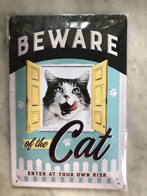 Blechschild Beware CAT, Vorsicht Katze! Neu, DIN A Größe.
