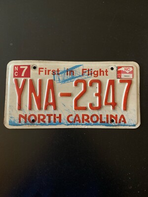 License Plate Vintage North Carolina ''First in Flight'' YNA-2347 Rustic USA