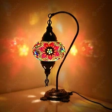 Turkish Moroccan Style Mosaic Table Bedside Tiffany Swan Lamp Light Large Globe
