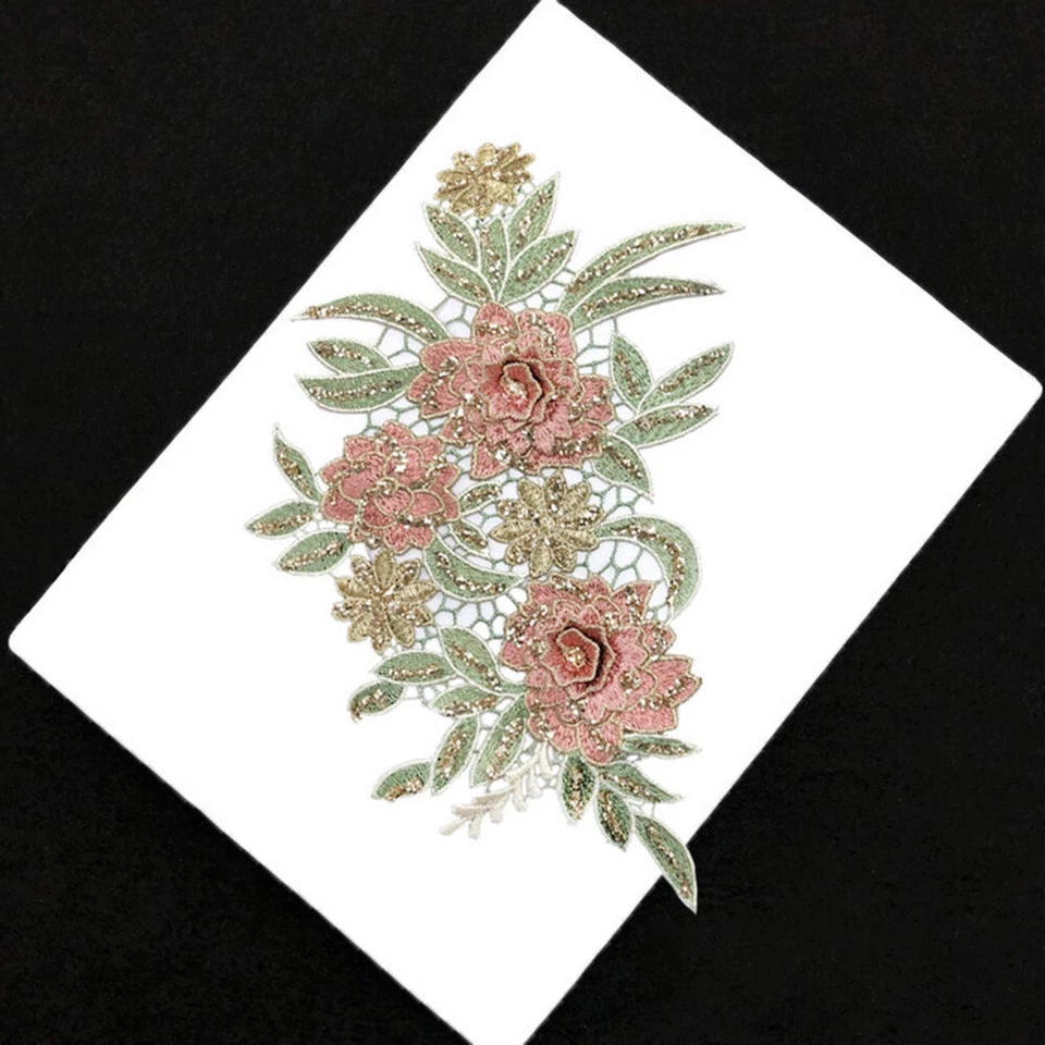1 Pair 3D Flower Embroidered Patches DIY Sew on Dress Clothing Applique Decor - Image 3 of 4