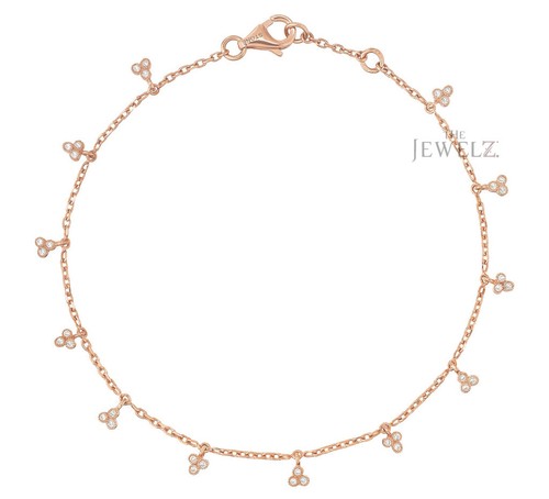 14K Gold 0.36 CT Three VS/F-G Diamond Multi Flower Chain Bracelet - The Jewelz - Picture 3 of 3