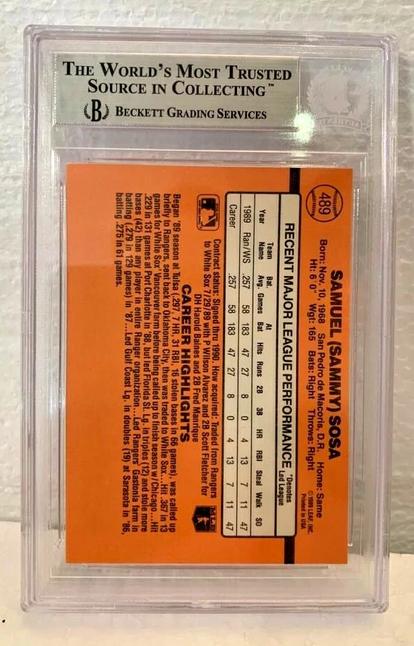 White Sox Sammy Sosa Signed 1990 Donruss RC Card Beckett BAS Slabbed #489 - Image 2 of 2