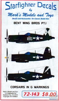 SFD72143 1:72 Starfighter Decals - F4U Corsair Bent Wing Birds Part 1