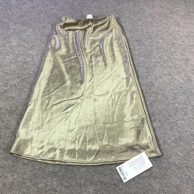 Lululemon Satin Midi Skirt Womens XS Gold Metallic High Rise A-Line Dressy Chic