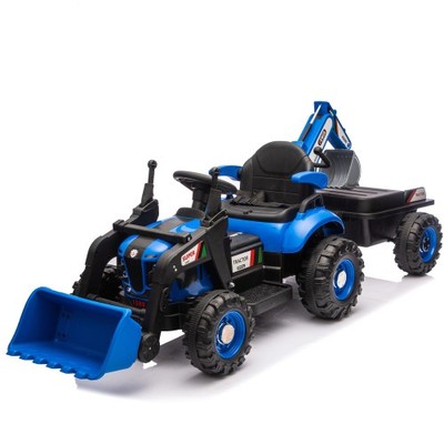 24V Kids Ride-On Electric Tractor Toy  4-in-1 Construction Attachments Bulldozer