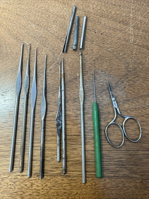 #ad #ad Lot of 9 Vintage Mini Crafting Items Crochet Hooks Latch Hook Scissors Metal $15.99