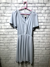 H&M, Women M, Blue Sheer Chiffon Short Sleeve Flowy 3 Buttons Pullover Dress