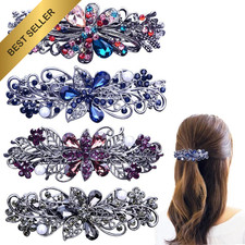 Flower Crystal Rhinestone Pearl Spring Hair Barrettes for Women Ladies 4 Pack