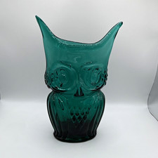 MCM Rainbow Art Glass Viking Owl Vase, rare color