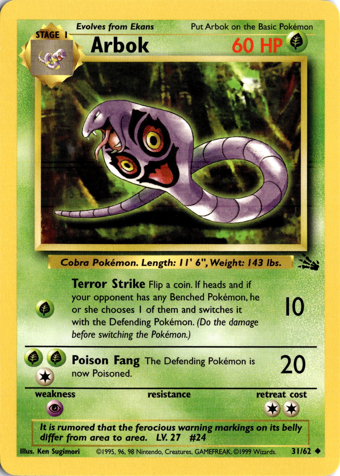 Arbok Uncommon Fossil 31/62 NM