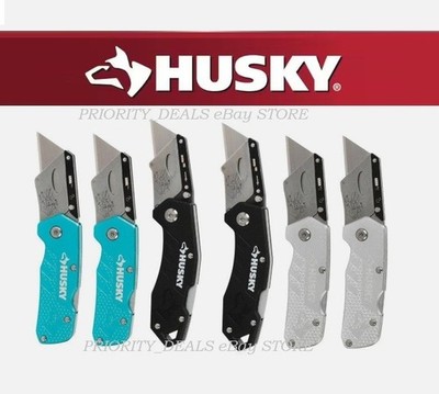 6-PACK HUSKY FOLDING UTILITY KNIFE SET LOCK BACK BLADE BELT CLIP 2 X 3-PACK