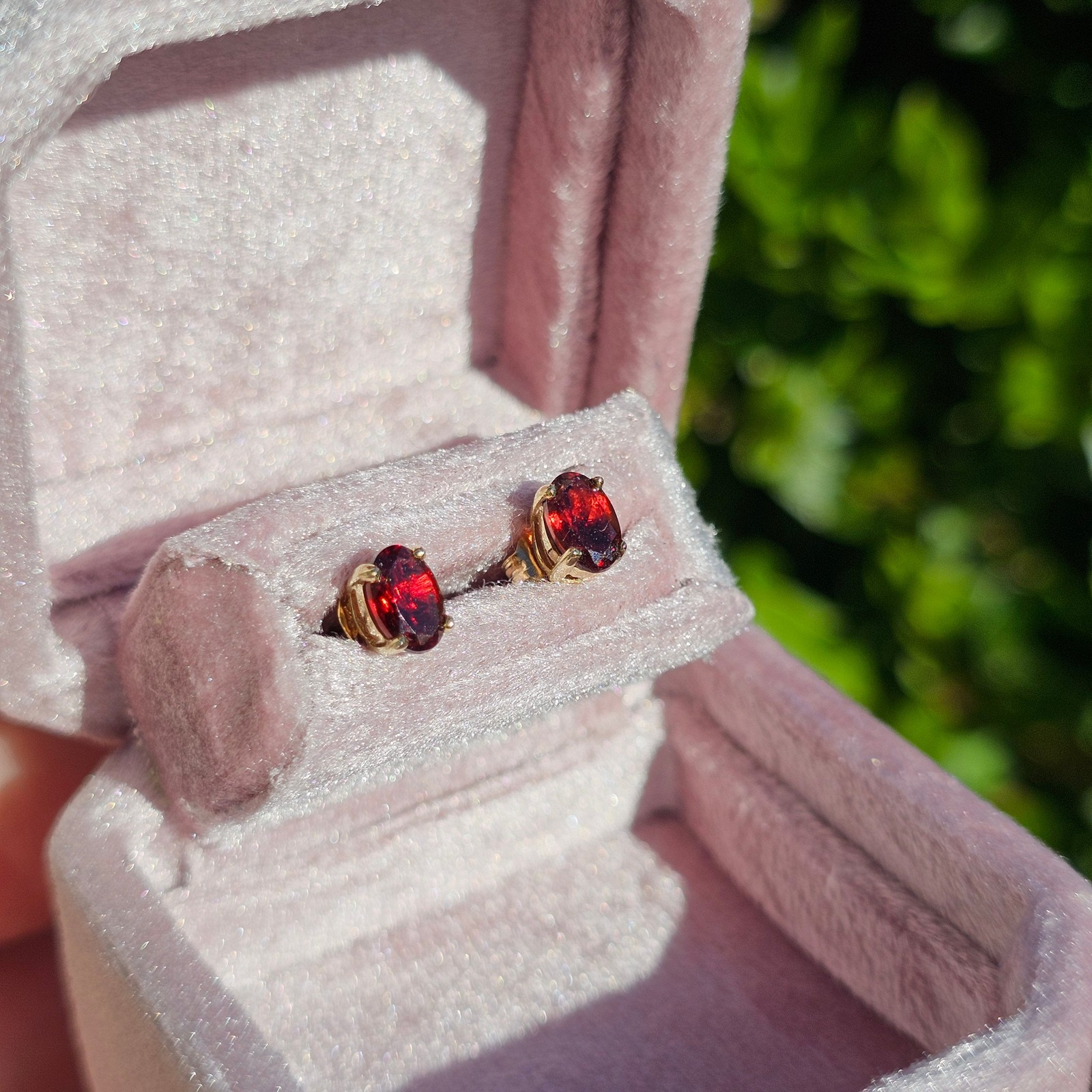 Solid 9ct Yellow Gold Solitaire Oval Ruby Studs -… - image 2